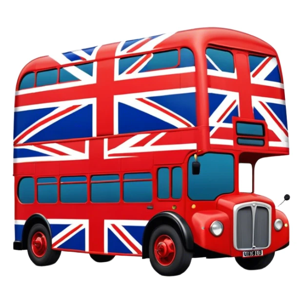 Union Jack flag, double decker bus, spice girl movie sticker