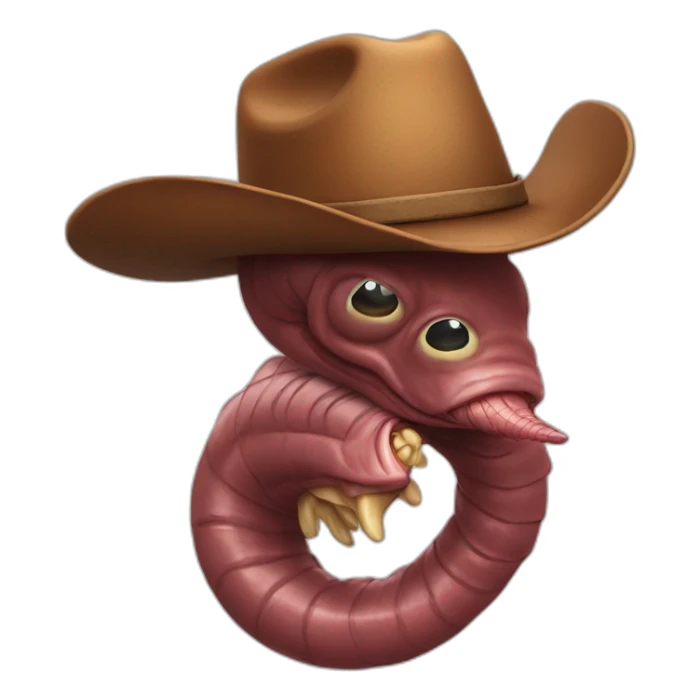 bust of an earth worm wearing a cowboy hat sticker