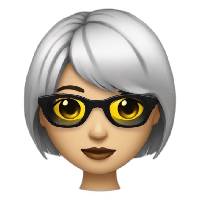 girl with black bob hair with rave sunglasses and a cigarette sticker