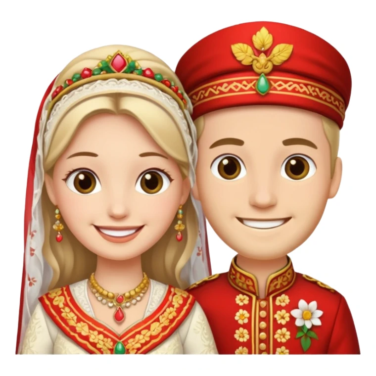 bride and groom in traditional outfit and smiling sticker