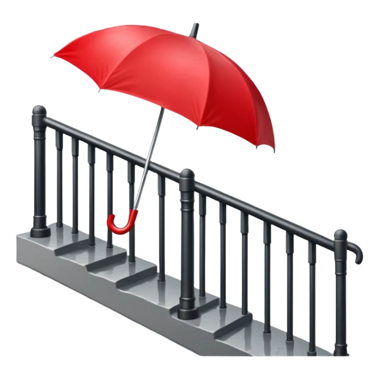 Red umbrella on stair railing, Lost Umbrella. sticker
