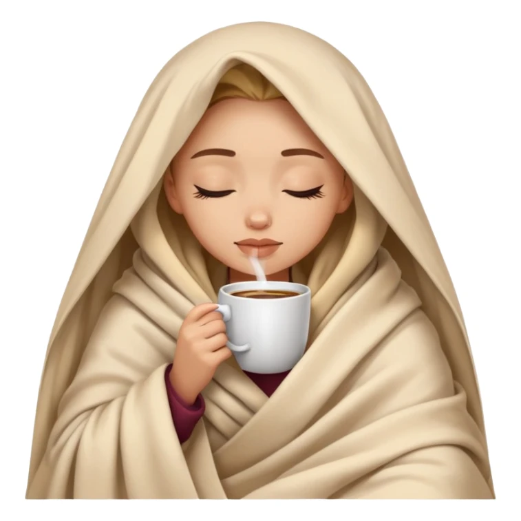 light skin girl inside a blanket sipping coffee eyes closed sticker