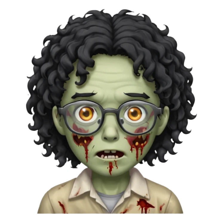 glasses zombie with black curly hair sticker