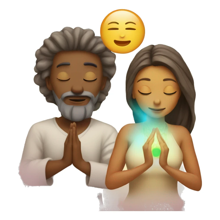 Man and woman lovers with 7 chakra symbols meditating sticker