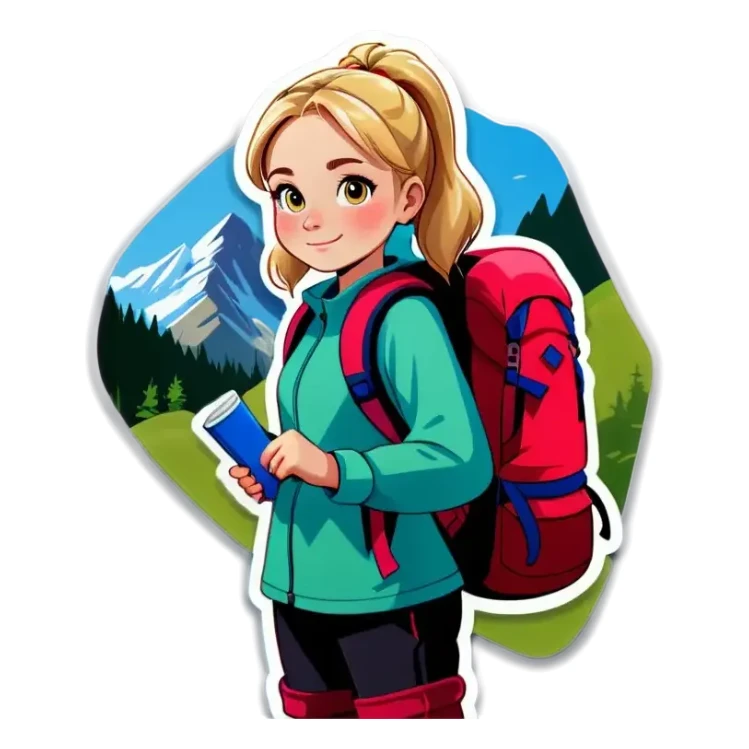 blonde backpacking girl in the mountains sticker