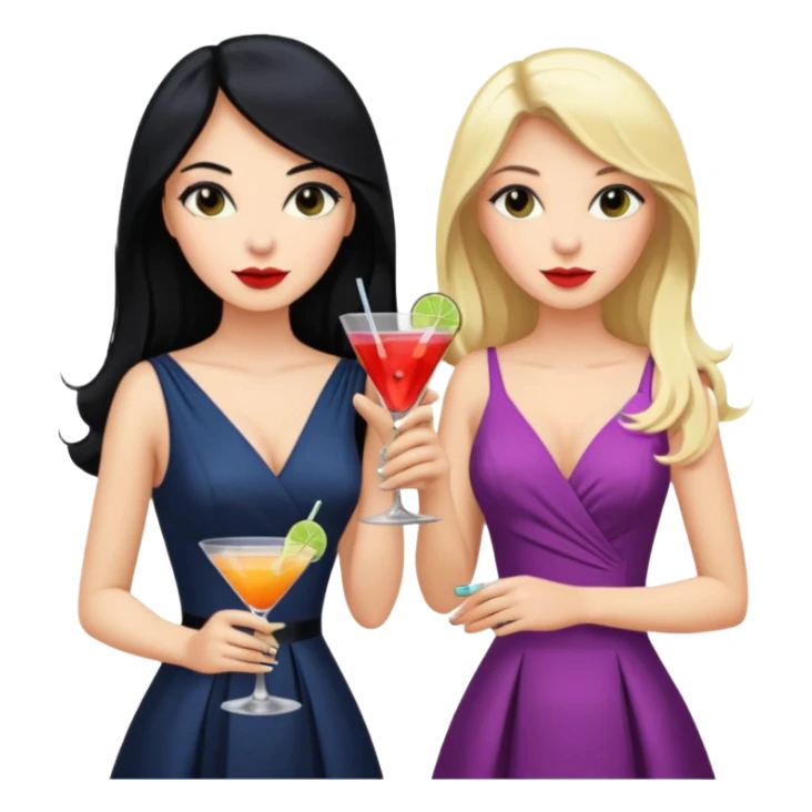 Two queens with long black hair and blonde drink sticker