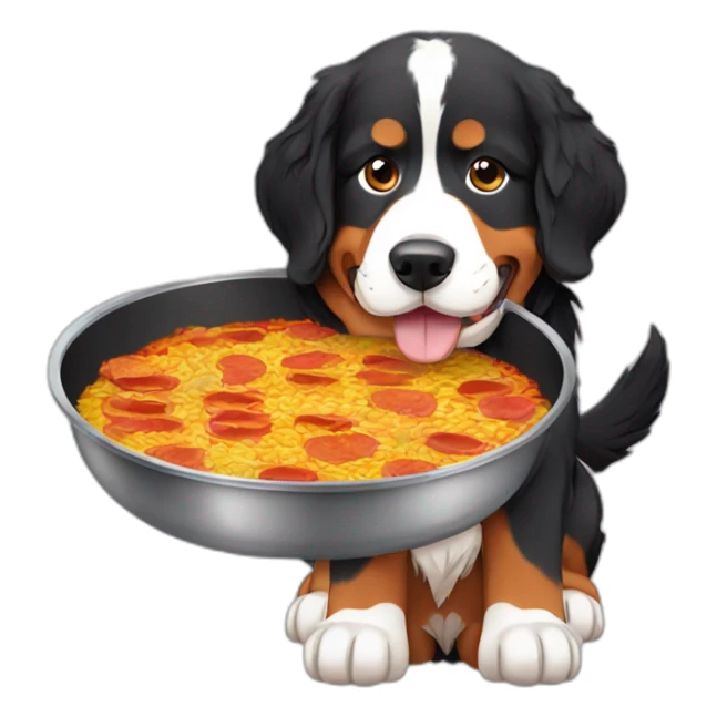 Bernese mountain dog eating a paella sticker