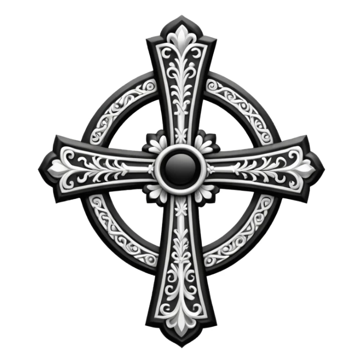 a black and white detailed latin cross sticker