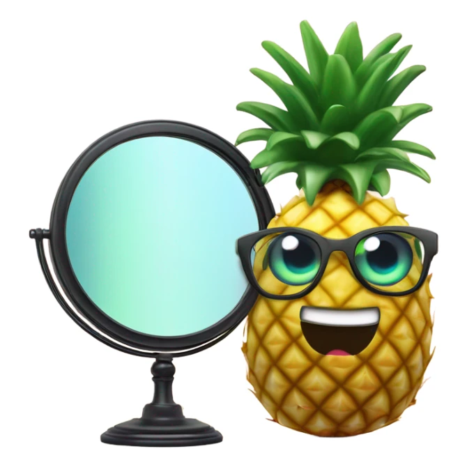 3D elegant pineapple🍍  with big shiny eyes 👀 pineapple holds mirror with its reflection 🪞🍍 sticker
