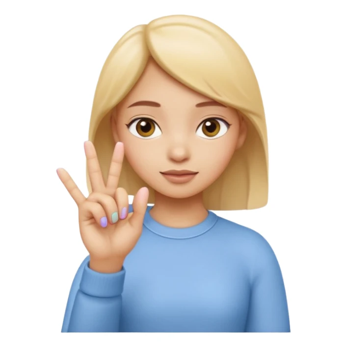 Emoji-style girl (Apple style) making a pinching gesture: thumb and index finger close together showing something is small, other fingers folded, same style as Apple 3D emojis, soft colors, glossy texture sticker