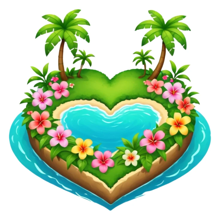 A island heart with green and flowers on it sticker