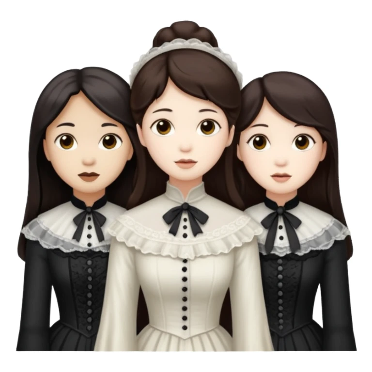 Three Victorian ghosts friends with dark brown hair  one Asian one Caucasian  one African American all beautiful  sticker