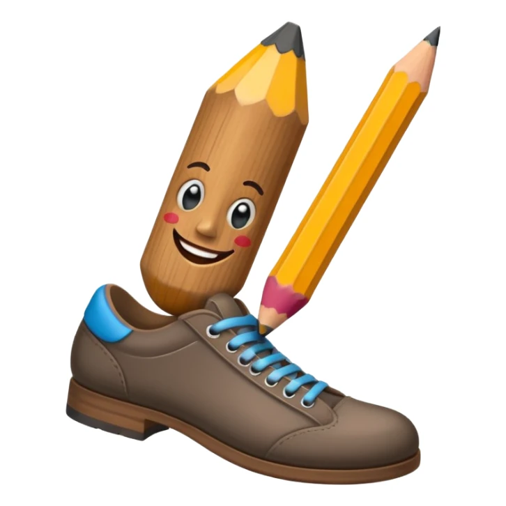 a pencil with a mad smile face and has human feet sticker