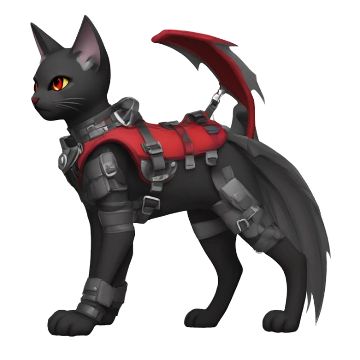 cool edgy elegant beautiful black grey punk techwear red fantasy nargacuga-bat-cat-Fakemon collar harness warrior full body sticker