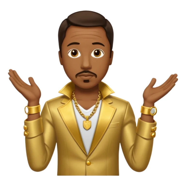 MC Hammer with dark brown hair, gold outfit sticker
