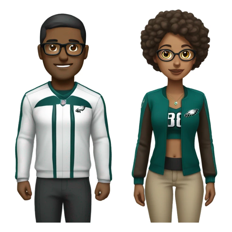Brown guy and brown girl with glasses in Philadelphia eagles clothes sticker