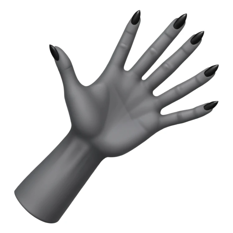 front angle view of a grey colored arm and hand reaching out with black nails sticker