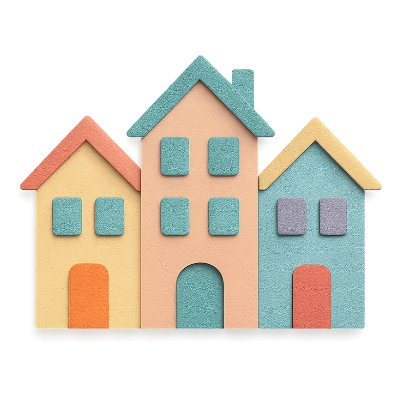 townhomes with layered paper effect and pastel colors sticker