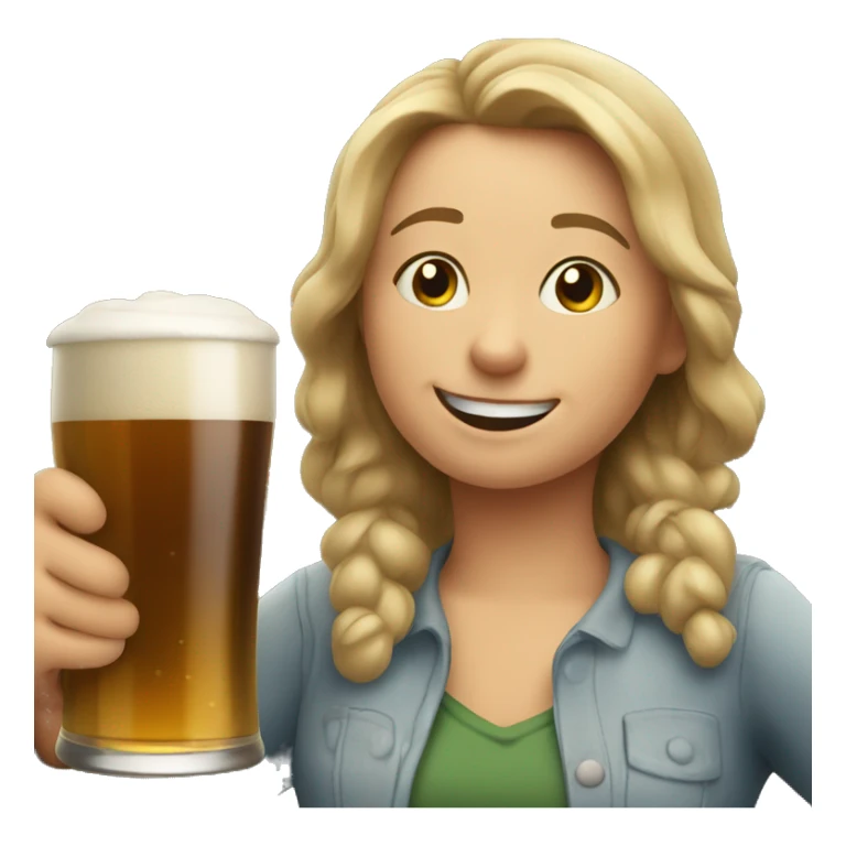 tired but happy lady grabbing beer sticker