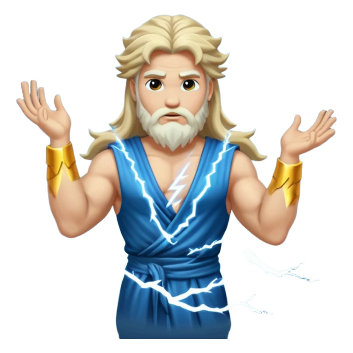 Zeus, whole body, long hair, lightinings, leaning against sticker