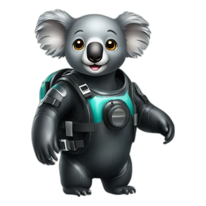 happy koala in black rubber shiny diving suit sticker