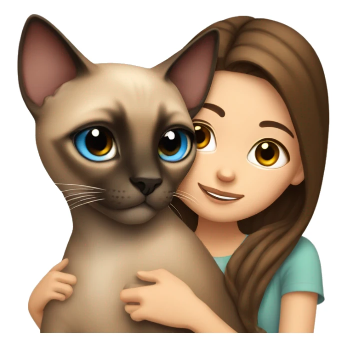 Siamese cat cuddling brown hair girl sticker