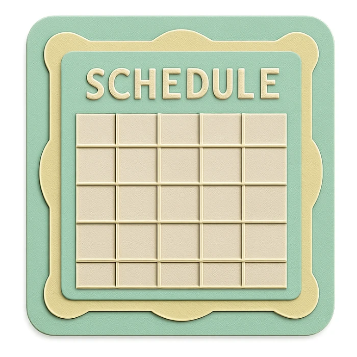 soft pastel minimal daily schedule grid with cute borders, with a pastel green background sticker