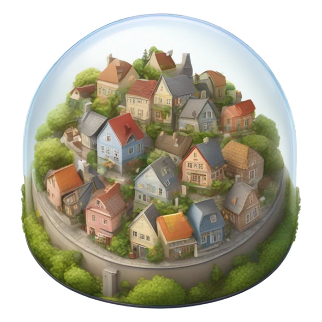 circular glass dome with March small town inside very pretty sticker