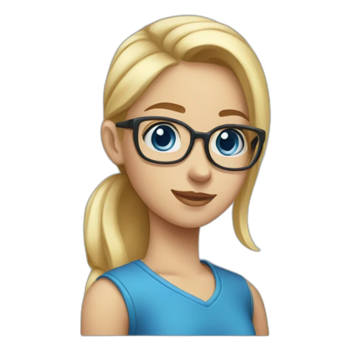 nerd girl with blue eyes and blonde hair with a ponytail sticker