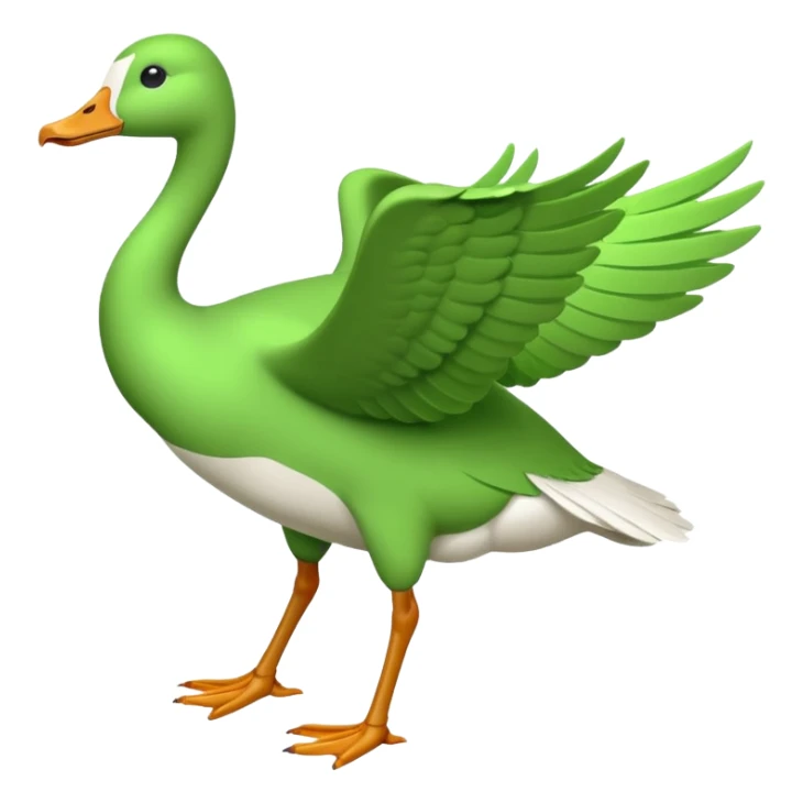 "Running goose emoji with long neck and two legs, all bright green #39C700. Wings folded tightly, no flapping or extra colors." sticker