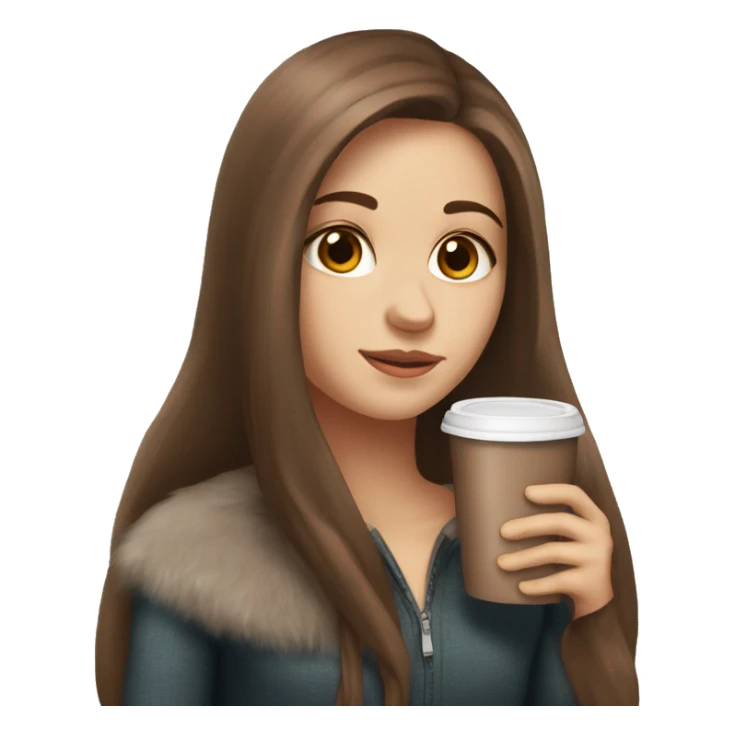 white girl with brown long hair and a hot chocolate sticker