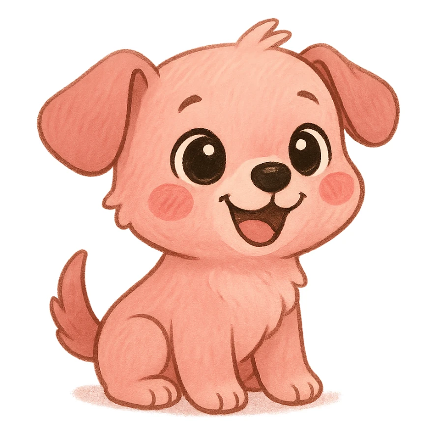 a cute pink puppy, original design, big eyes, blushing cheeks, joyful sticker