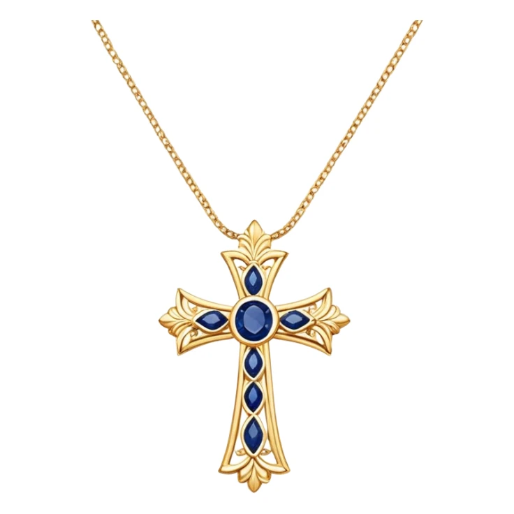 Gold cross necklace with sapphire in middle sticker