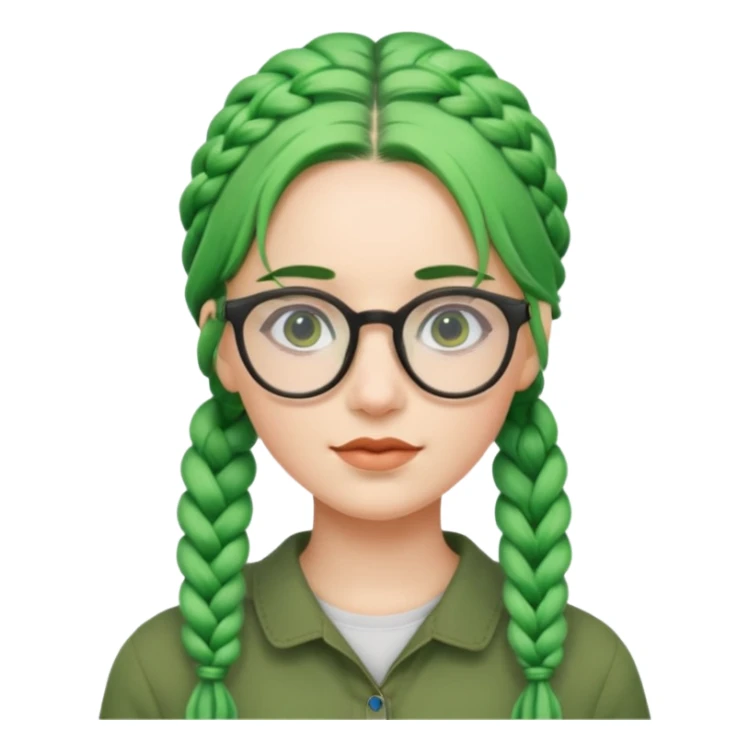 woman with green hairs, braids and  rectangle spectacle, big visible braids and unique face shape sticker