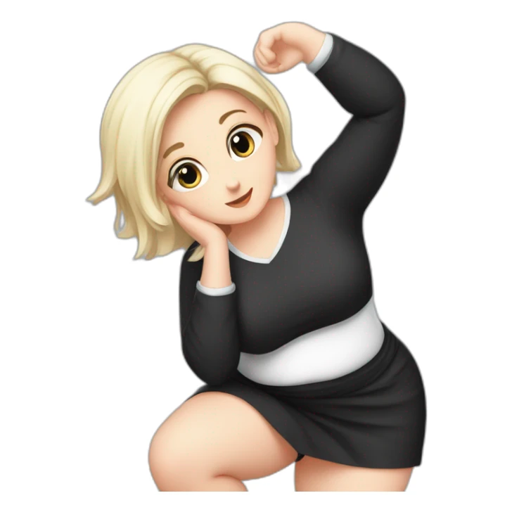 Front view full body curvy caucasian beauty headstands straight hands up black skirt white knickers white socks sticker