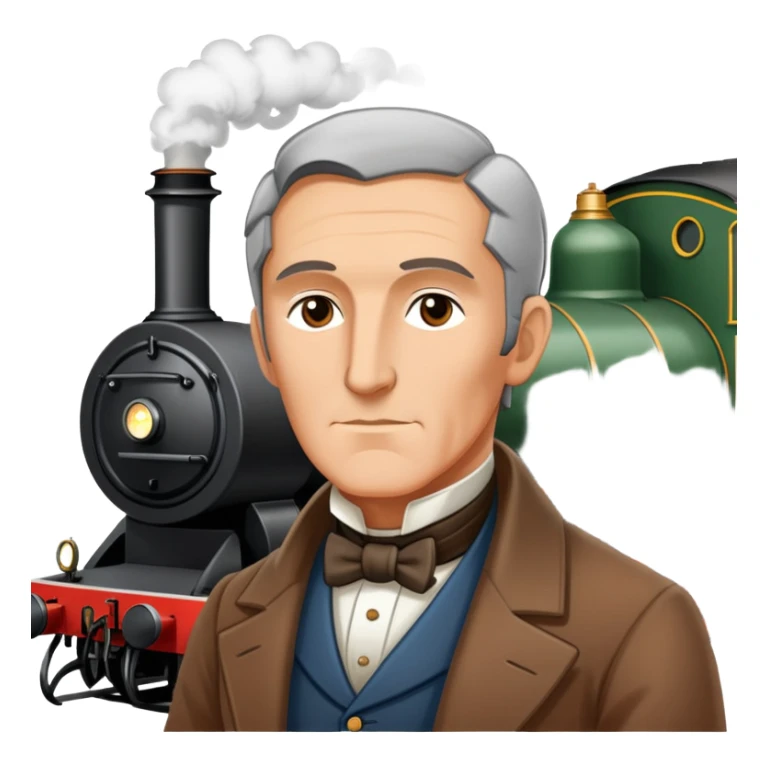 George Stephenson with a steam locomotive sticker