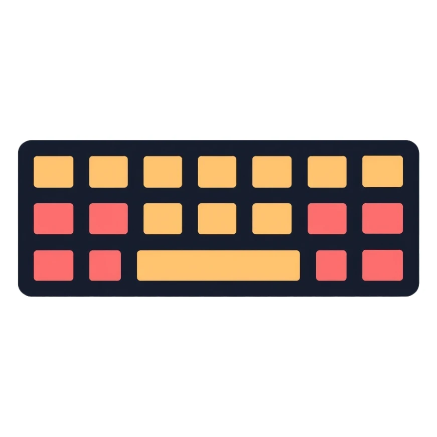 Computer keyboard with gold color F3BA2F and pink-red color FE0054 sticker