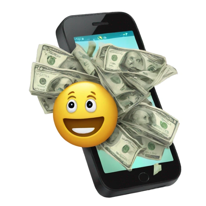phone with money flying out of screen  sticker