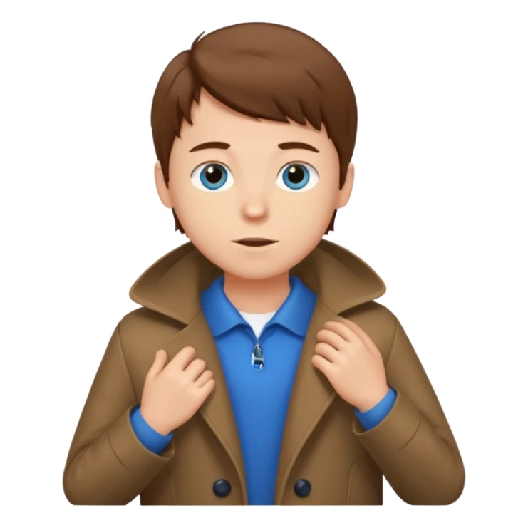 emoji- of a white boy putting on his coat sticker
