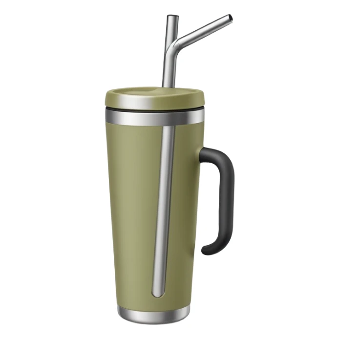 a pale olive travel mug with a straw in it sticker