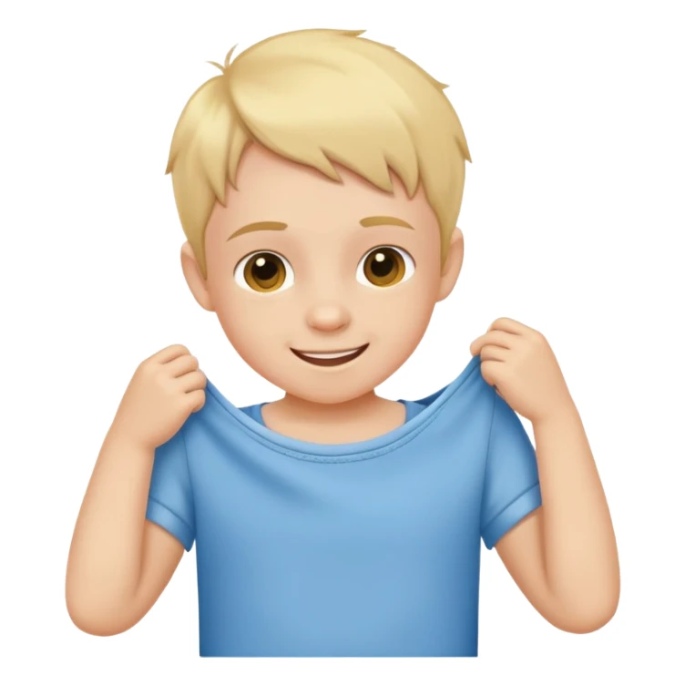 child dressing themselves, putting on a shirt, cheerful and independent sticker