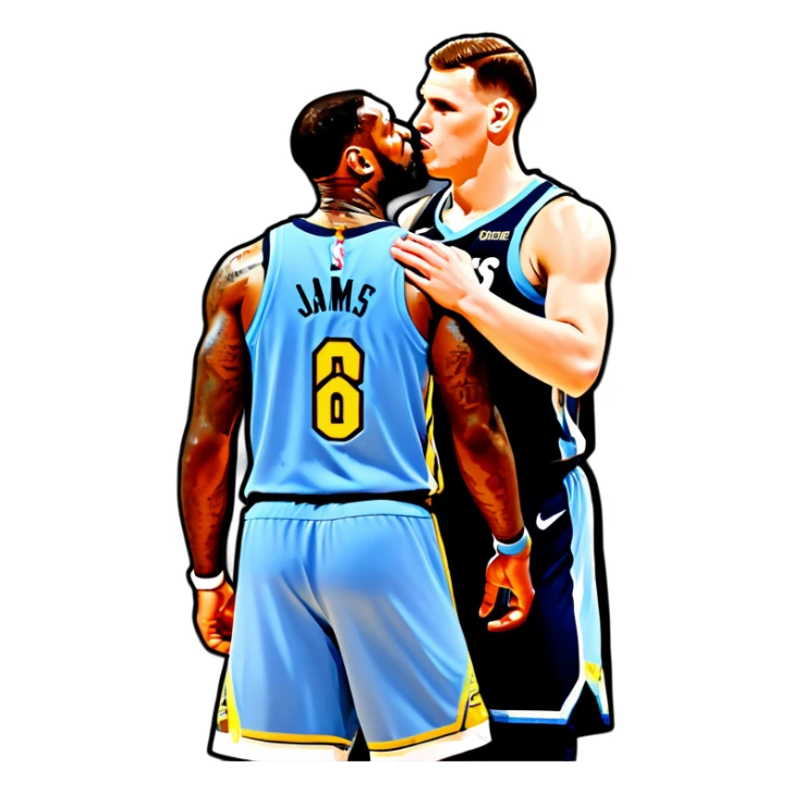 LeBron James kissing Nikola Jokic sticker