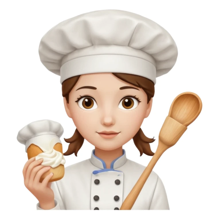 Young female baker – wearing white chef hat, holding a piping bag with cream

 sticker