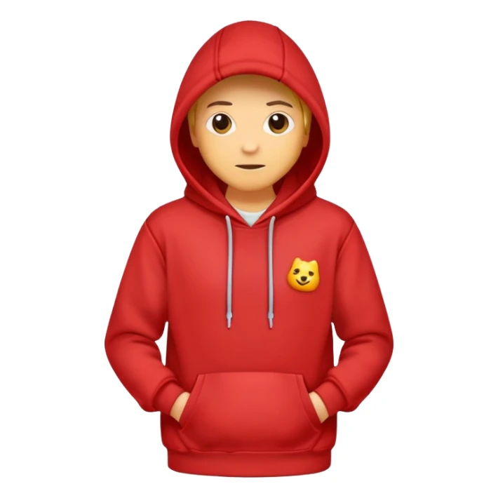 Red hoodie with drawstring and front pocket sticker
