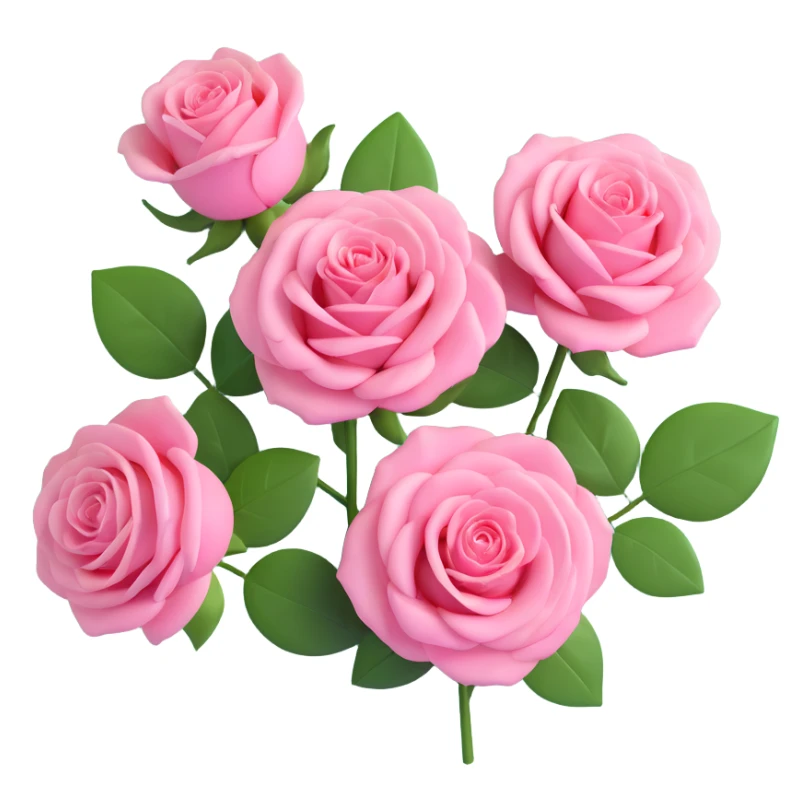 three pink roses with green foliage, high gloss, soft shadows, realistic and vibrant, minimalistic circular background sticker