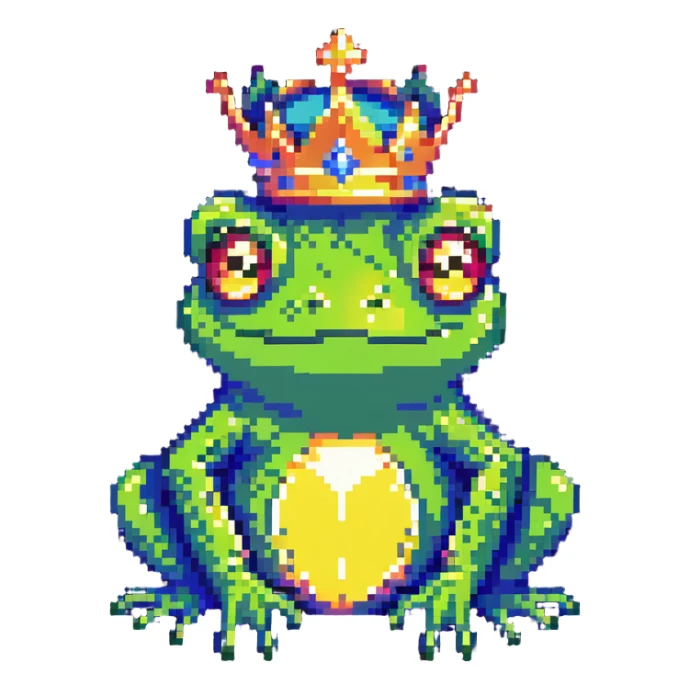 frog king with crown and glowing aura sticker