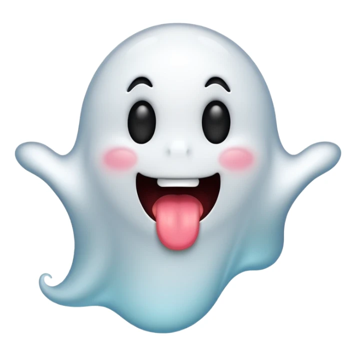 ghost emoji, playful, tongue out, floating sticker