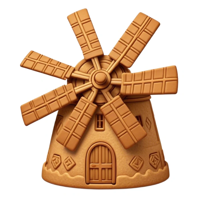 Speculaas Cinematic Realistic Speculaas Biscuit Emoji, depicted as a spiced speculaas cookie crafted in a charming windmill shape, rendered with intricate textures and warm, inviting lighting. sticker