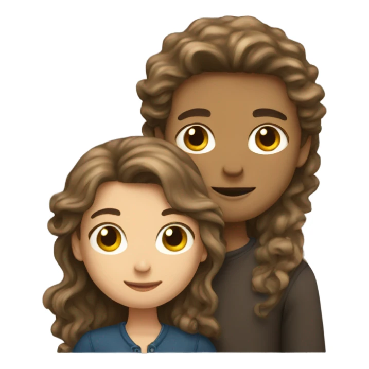 Brunette girl hugging a boy with long curly dark-blond hair sticker