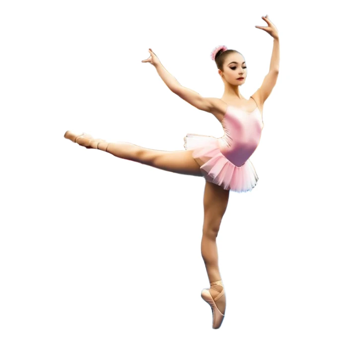 Una chica con vestuario de bailarina con las piernas flexionadas, el dedo índice en la boca, el tren superior inclinado hacia la izquierda y con la cadera proyectada hacia la izquierda sticker